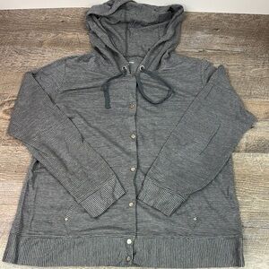 Eileen Fisher 100% Linen Lightweight Snap Front Hoodie Size Medium Petite